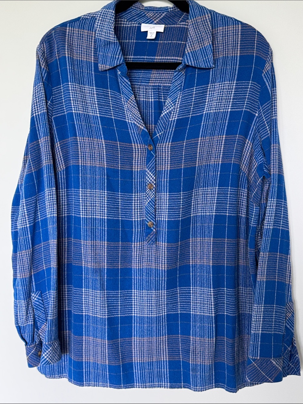 J. Jill Blue Plaid Button-Down Shirt XL Tall